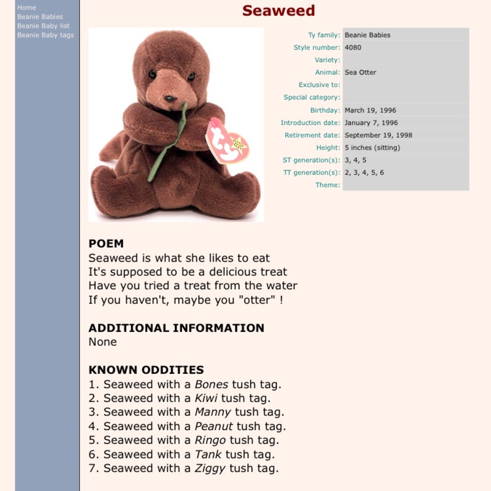 Ty Beanie Baby “Seaweed” - Picture 7 of 8